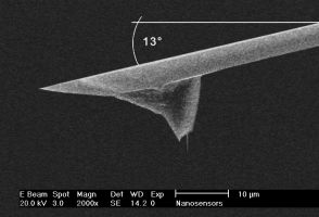 High-aspect-ratio tilt-compensated AR5T AFM tip side view