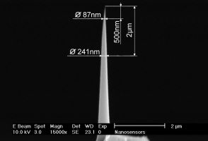 High-aspect-ratio AR5 AFM tip closeup